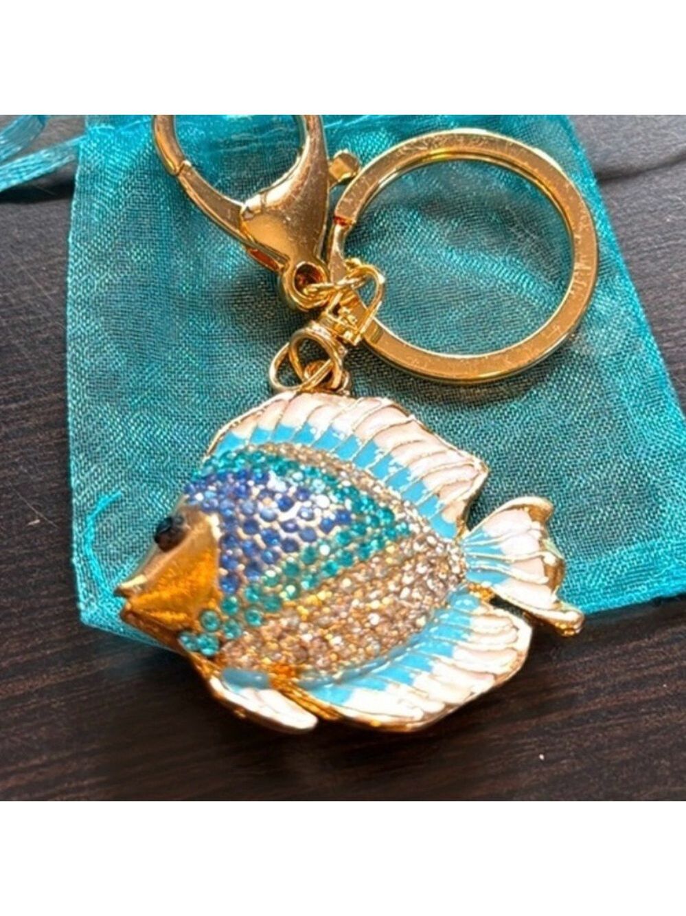 Tropical Fish Rhinestone Blue Key Ring Bag Charm NEW